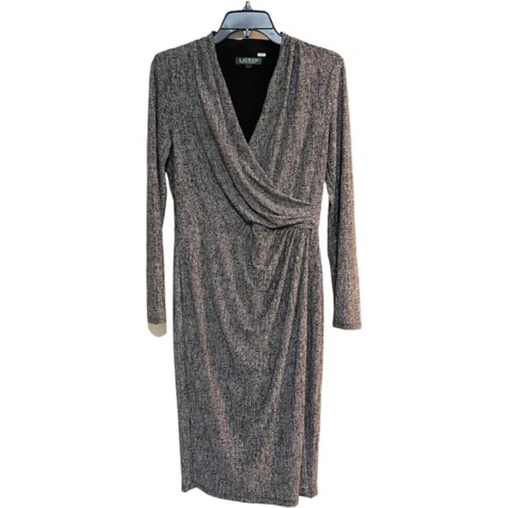 Ralph Lauren Charcoal V-Neck Long Sleeve Knit Dress